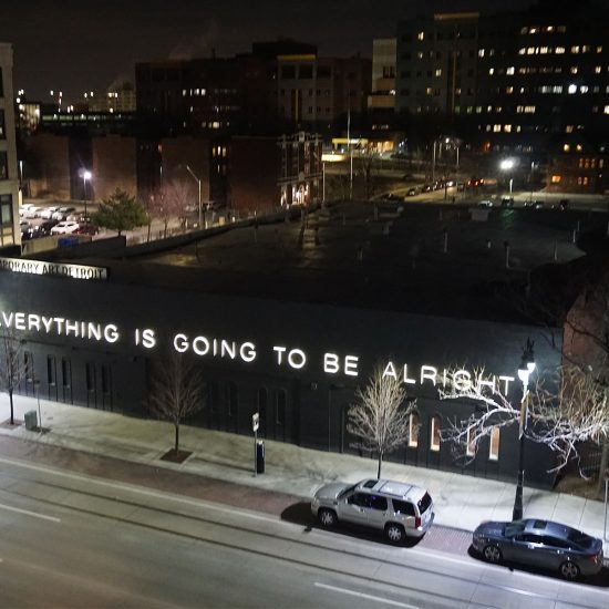 EXTERIOR VIEW OF MOCAD AT NIGHT, 2018. PHOTO MICHAEL BARERA