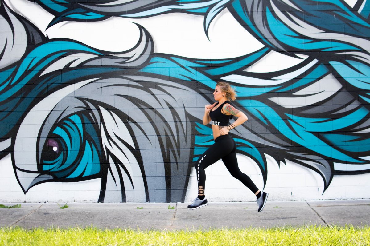 JESSICA ANN WORKOUTS WEARING INKADDICT, RUNNING BY MALT ARTWORK. PHOTO AMI NICOLE / ACRONYM