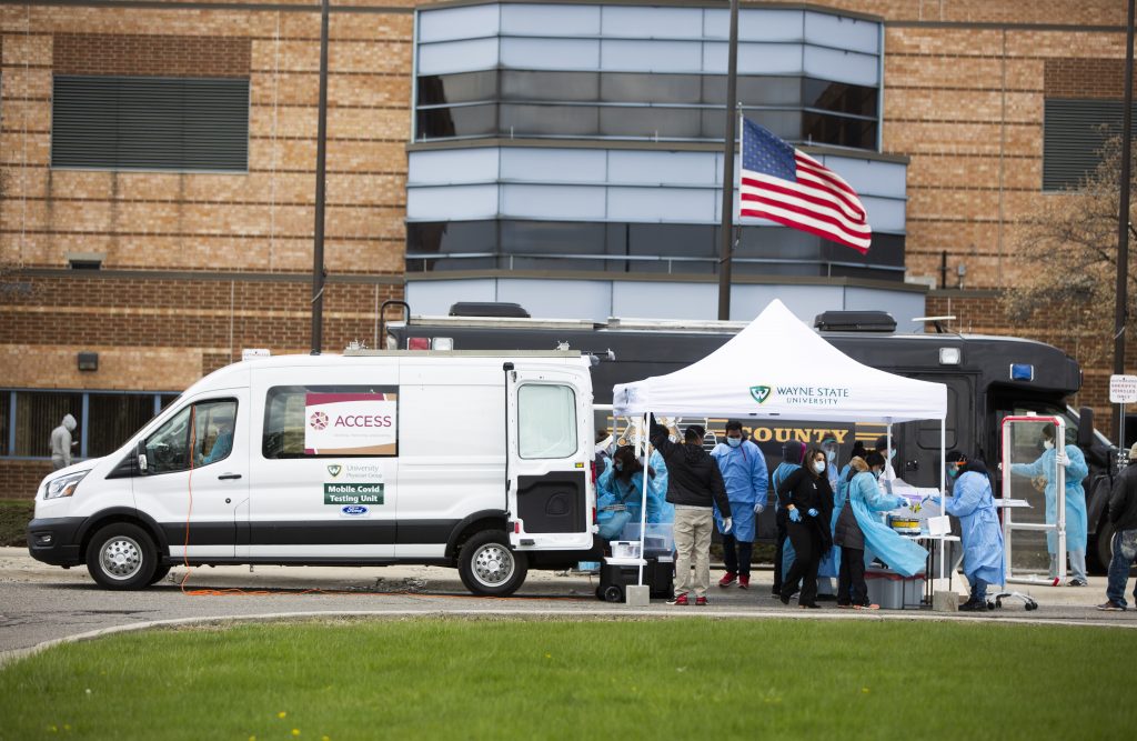 EACH VEHICLE IN THE MOBILE TESTING FLEET WILL BE FULLY-EQUIPPED FOR MOBILE COVID-19 TESTING AND WILL BE CAPABLE OF TESTING AS MANY AS 100 PEOPLE A DAY, WITH TEST RESULTS RETURNED WITHIN 24 TO 36 HOURS. THE MOBILE TESTING PROGRAM LAUNCHED APRIL 13. PHOTO FORD