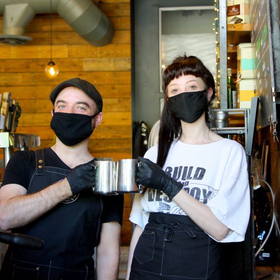 EMPLOYEES, PETER GUY AND ALLISSA, AT GREAT LAKES COFFEE ROASTING CO.