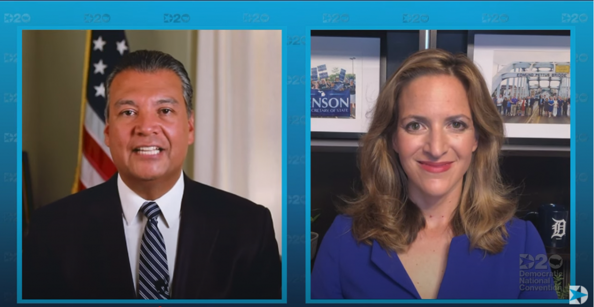 ALEX PADILLA AND JOCELYN BENSON, THE SECRETARIES OF STATE FOR CALIFORNIA AND MICHIGAN STRESS THE IMPORTANCE OF VOTING DURING THEIR SPEAKING TIME.