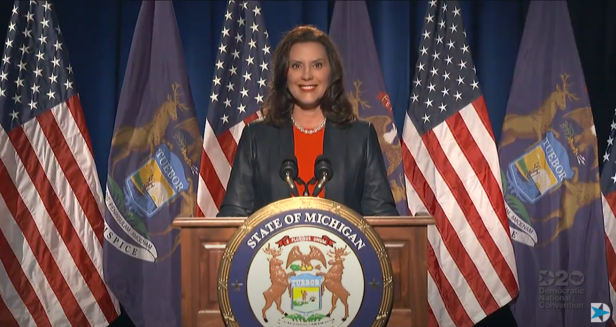 GOVERNOR GRETCHEN WHITMER SPEAKING IN LANSING. AS PART OF THE 2020 DEMOCRATIC NATIONAL CONVENTION.