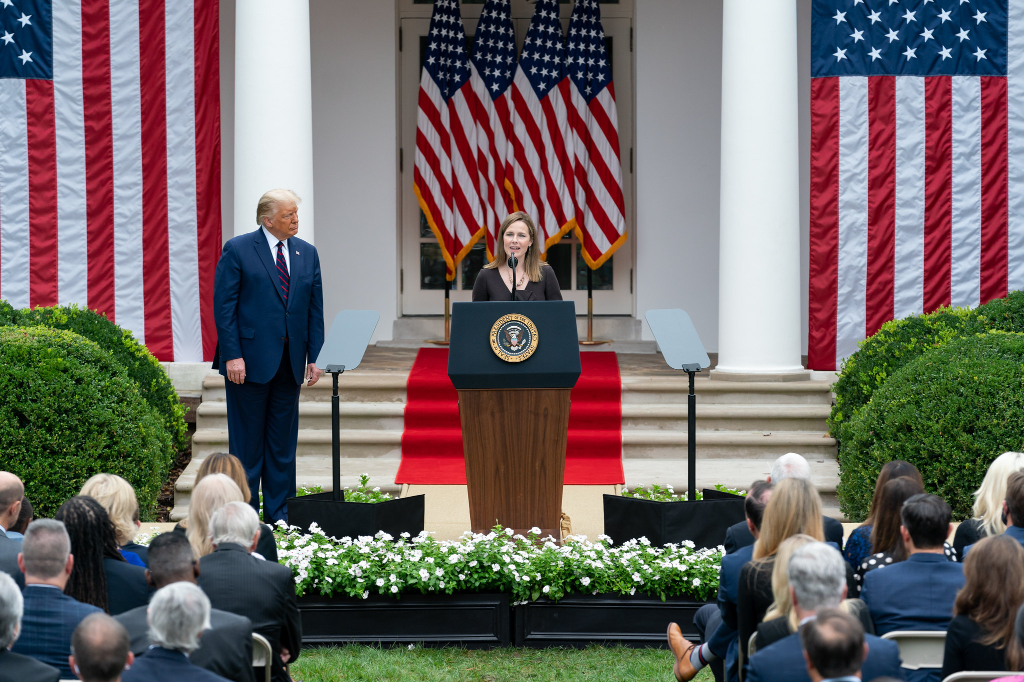 JUDGE AMY CONEY BARRETT SPEAKS AT THE WHITE HOUSE DAYS BEFORE HER CONFIRMATION TO THE SUPREME COURT. PHOTO ANDREA HANKS