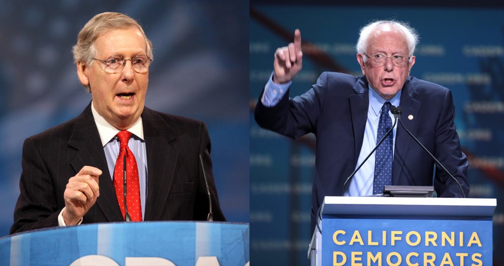 SENATE MAJORITY LEADER MITCH MCCONNELL AND SENATOR BERNIE SANDERS ARE ON OPPISATE SIDES OF THE FIGHT FOR $2000 AID CHECKS.