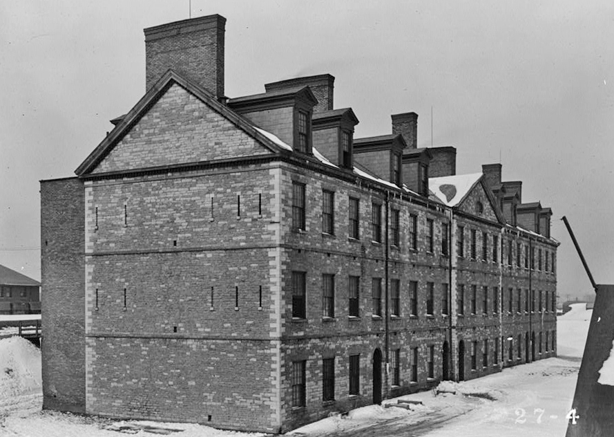 THE FORT WAYNE BARRACKS, 1934. PHOTO FROM THE HISTORIC AMERICAN BUILDINGS SURVEY