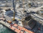 HUDSON SITE // PHOTO OF WORK BEING DON EON THE US SIDE OF THE DETROIT RIVER // US BRIDGE SITE PROGRESS IN JANUARY, 2021. PHOTO FROM THE GORDIE HOWE INTERNATIONAL BRIDGE