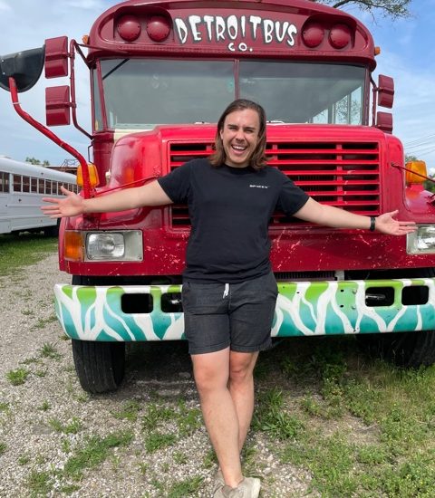 ANDY DIDOROSI IN FRONT OF HIS DREAM BUS. PHOTO MAUREEN MCDONALD