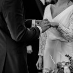 grayscale wedding photo