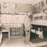 JOE VON BATTLE IN HIS RECORD SHOP, IN 1945, FROM A POSTCARD. MARSHA MUSIC/FAMILY COLLECTION