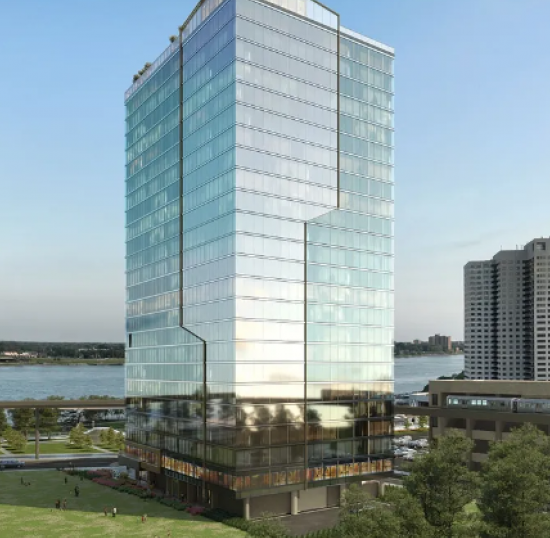 RENDERING OF 25-STORY, MULTI-FAMILY BUILDING IN DOWNTOWN DETROIT AT THE FORMER JOE LOUIS ARENA SITE, PHOTO 600ASSOCIATES.COM