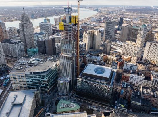 HUDSON'S SITE AERIAL VIEW, PHOTO BEDROCK DETROIT