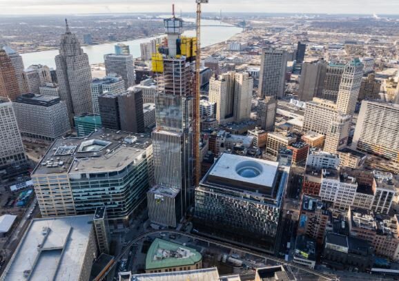 HUDSON'S SITE AERIAL VIEW, PHOTO BEDROCK DETROIT