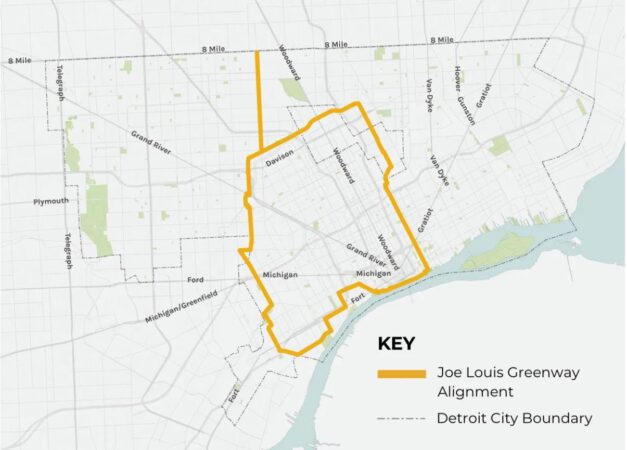 THE JOE LOUIS GREENWAY ROUTE.