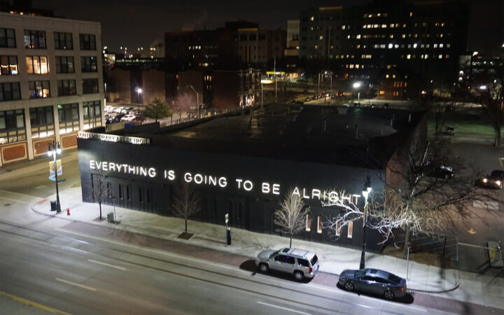 EXTERIOR VIEW OF MOCAD AT NIGHT, 2018. PHOTO MICHAEL BARERA