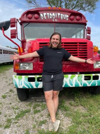 ANDY DIDOROSI IN FRONT OF HIS DREAM BUS. PHOTO MAUREEN MCDONALD