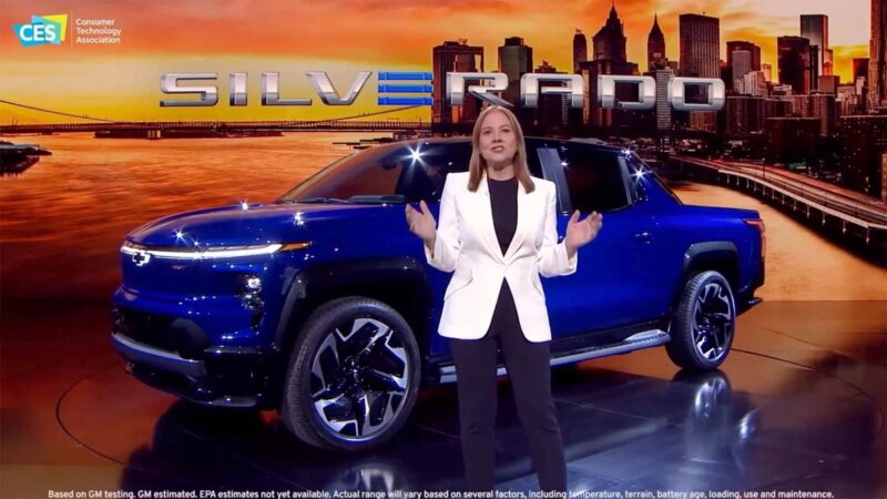 GM'S MARY BARRA AT CES 2022 WITH SILVERADO EV