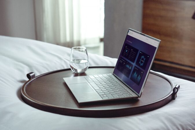 spring / a laptop on the table