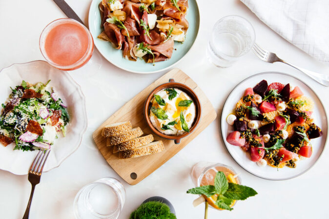 PLATED FOOD AND DRINK AT SHINOLA HOTEL; SAN MORELLO; EEBERGER