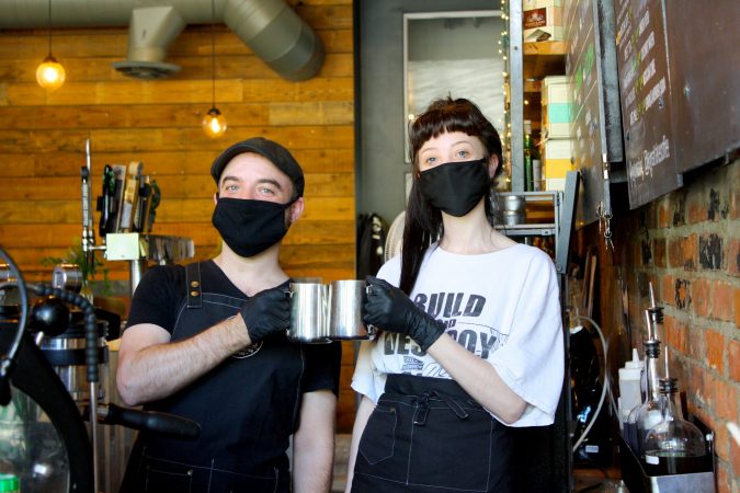 EMPLOYEES, PETER GUY AND ALLISSA, AT GREAT LAKES COFFEE ROASTING CO.