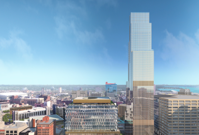 DETROIT SKYLINE RENDERING DEPICTING THE FORMER HUDSON'S DEPARTMENT STORE DEVELOPMENT